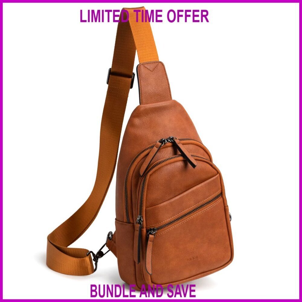 Large Faux Leather Sling Bag Crossbody Purse Travel Chest Bag